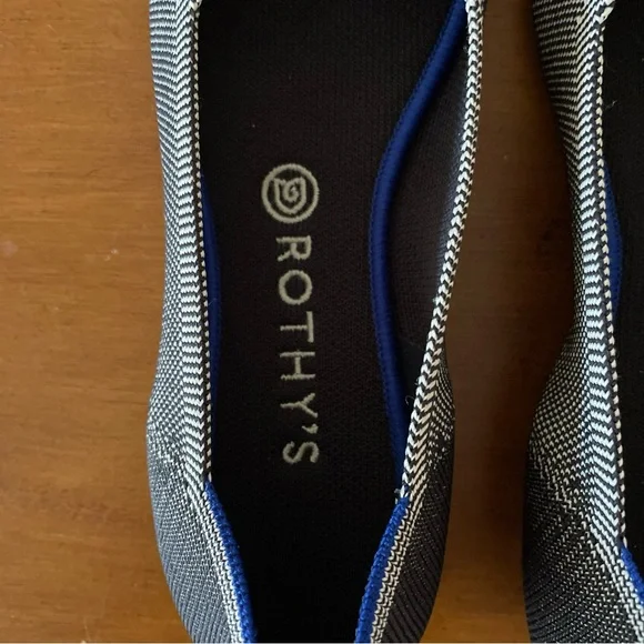 Rothys The Flat Flax Black & White Gray Birdseye Round Toe Ballet Shoes Sz 9.5 - Picture 12 of 14
